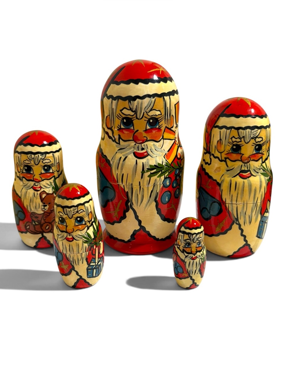 Vintage Russian Matryoshka nesting dolls set of 5 Hand-Painted Folk Art
